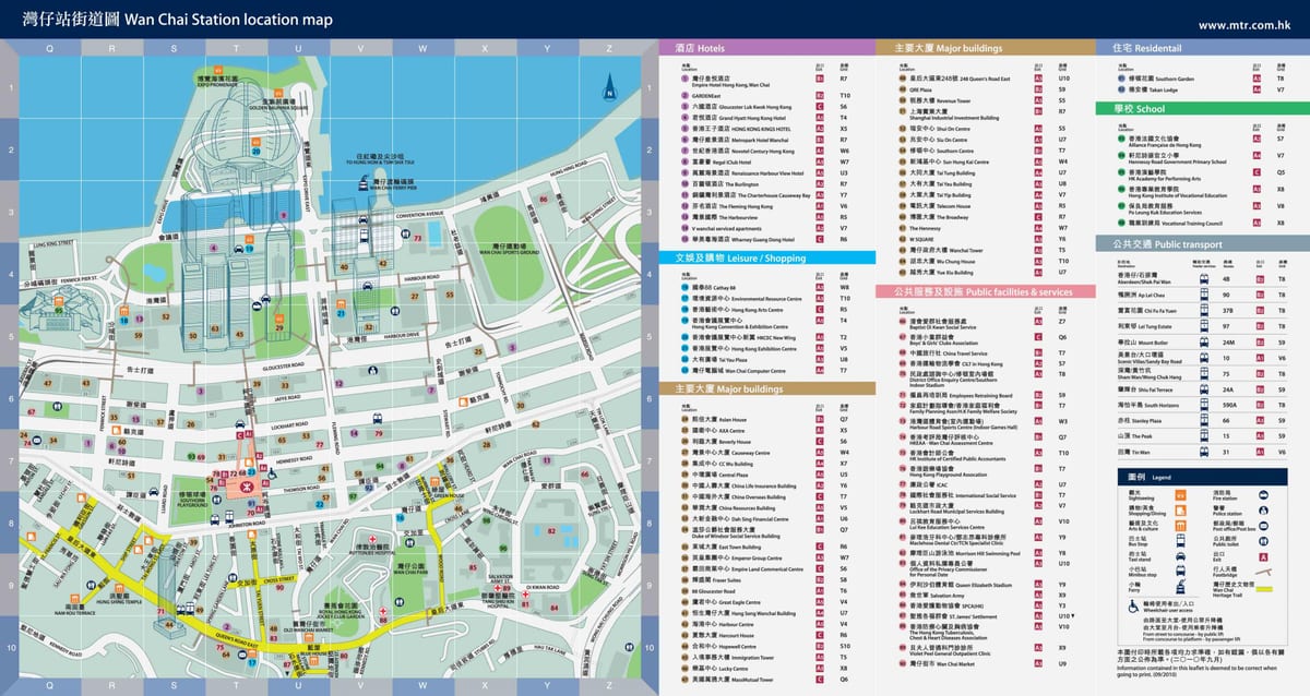 Wan Chai-området i MTR-stasjon kart